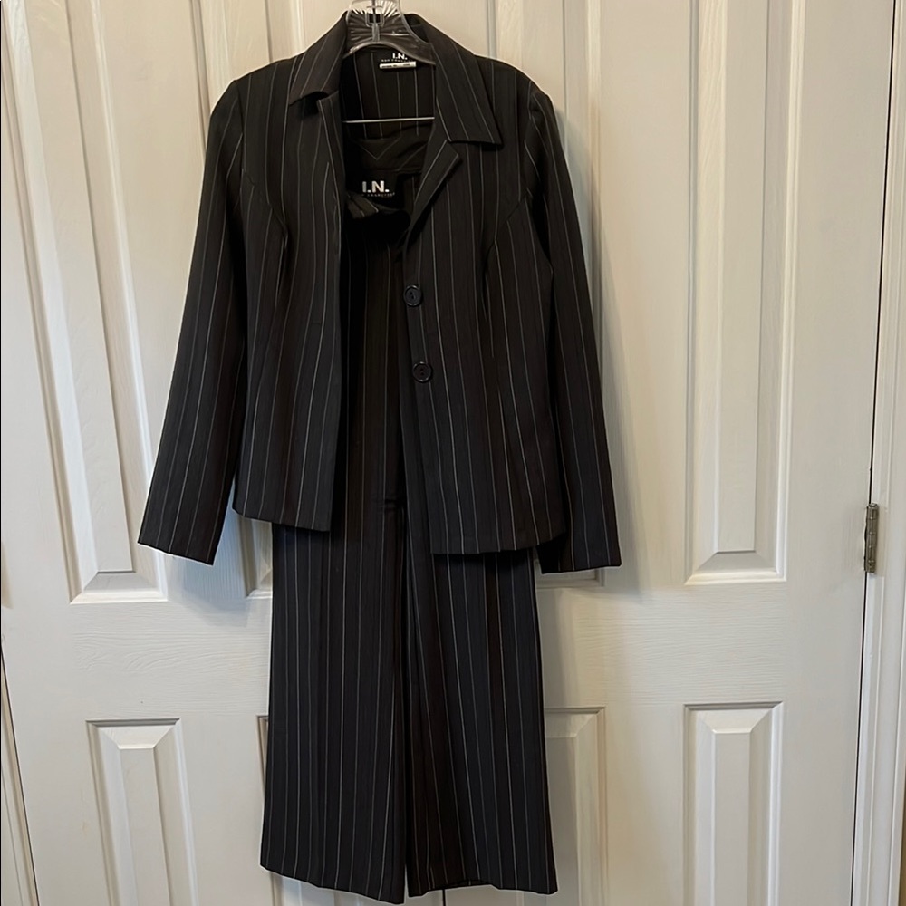I.N. San Francisco Black Blazer Classic Pinstripe Suit Jacket